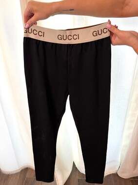 Gucci Black Cotton Blend Logo Waistband Leggings
